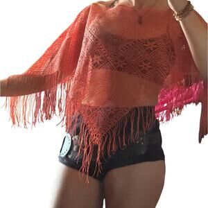 Sheer Crochet Fringe Poncho Top – Festival Fairy Boho Witch Layer